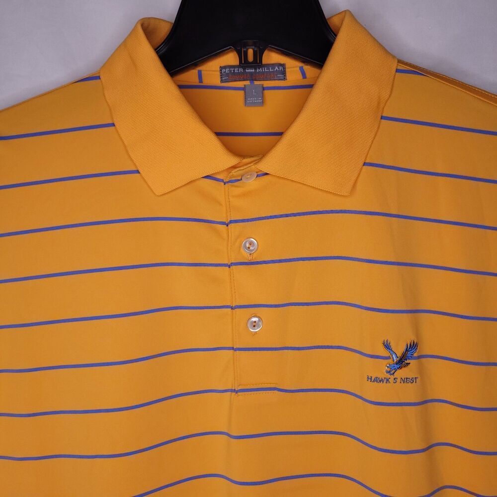 Peter Millar Summer Comfort Polo Shirt Mens Large Striped Orange, Blue Hawks Nes